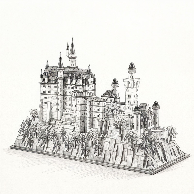 Model Kit Harry Potter - 3455 elementów Zestaw modelu zamku Neuschwanstein,